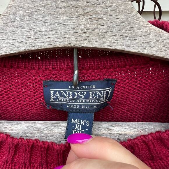 Vintage 90s Lands' End Maroon Red Knit Crewneck Sweater Mens XL TALL - Picture 3 of 8